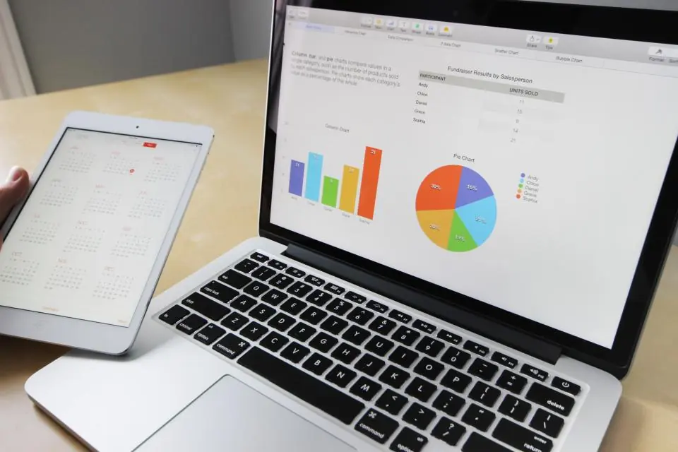 Portátil y tableta con gráficas de rendimiento de una web